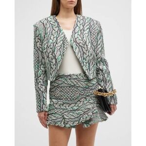 IRO Agnese Jacket Cropped Green Tweed Blazer Women's Small EU 36 NWT $695